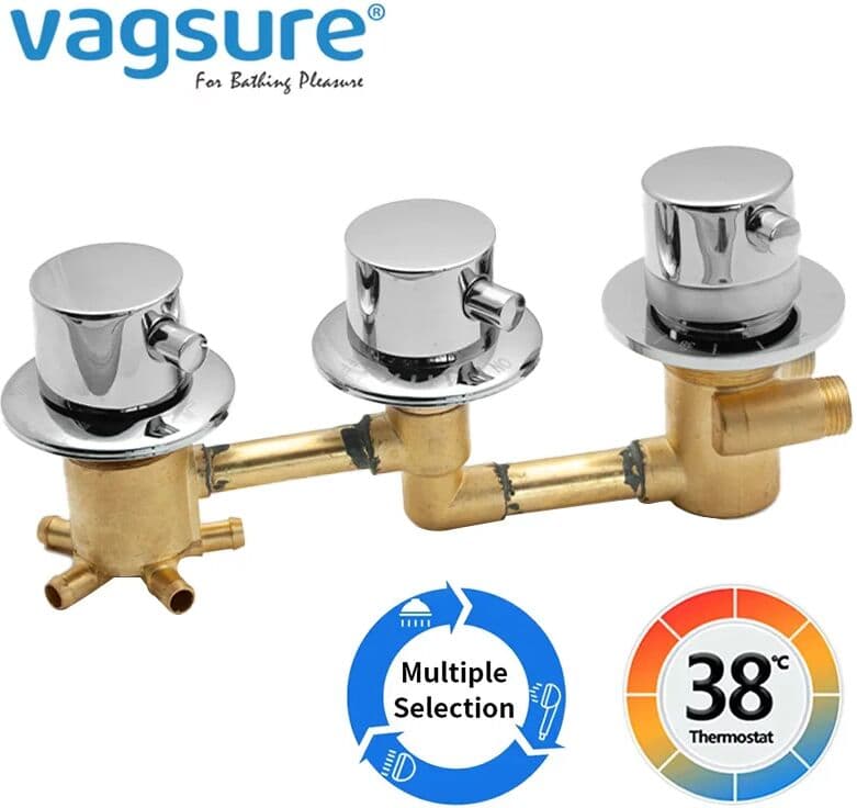 VAGSURE Triple Handle Thermostatic Brass Shower Faucet Shower Room Auto Thermostatic Control Valve Mixer Tap  2/3/4/5 Way Diverter