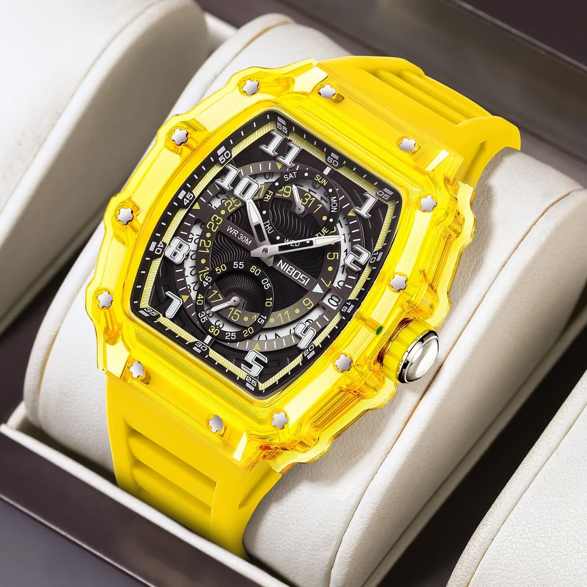 NIBOSI Skeleton Watches for Men Top Brand Luxury Automatic Quartz Watches Silicone Strap Luminous Sports Watch Men Reloj Hombre