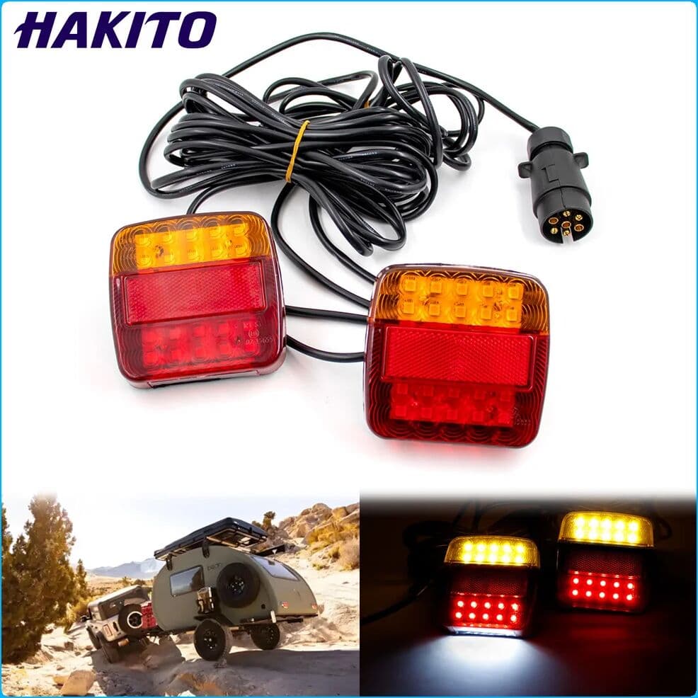 LIMIYOBA 1Set 12V Universal 16 LED Rear Towing Trailer Tail Light 10m Cable 7 Pin Brake Stop License Number Plate Lamp Waterproof Lights