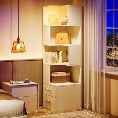 Bluebell 66.9-Inch Wood Corner Bookshelf Bookcase Cabinet for Home Office