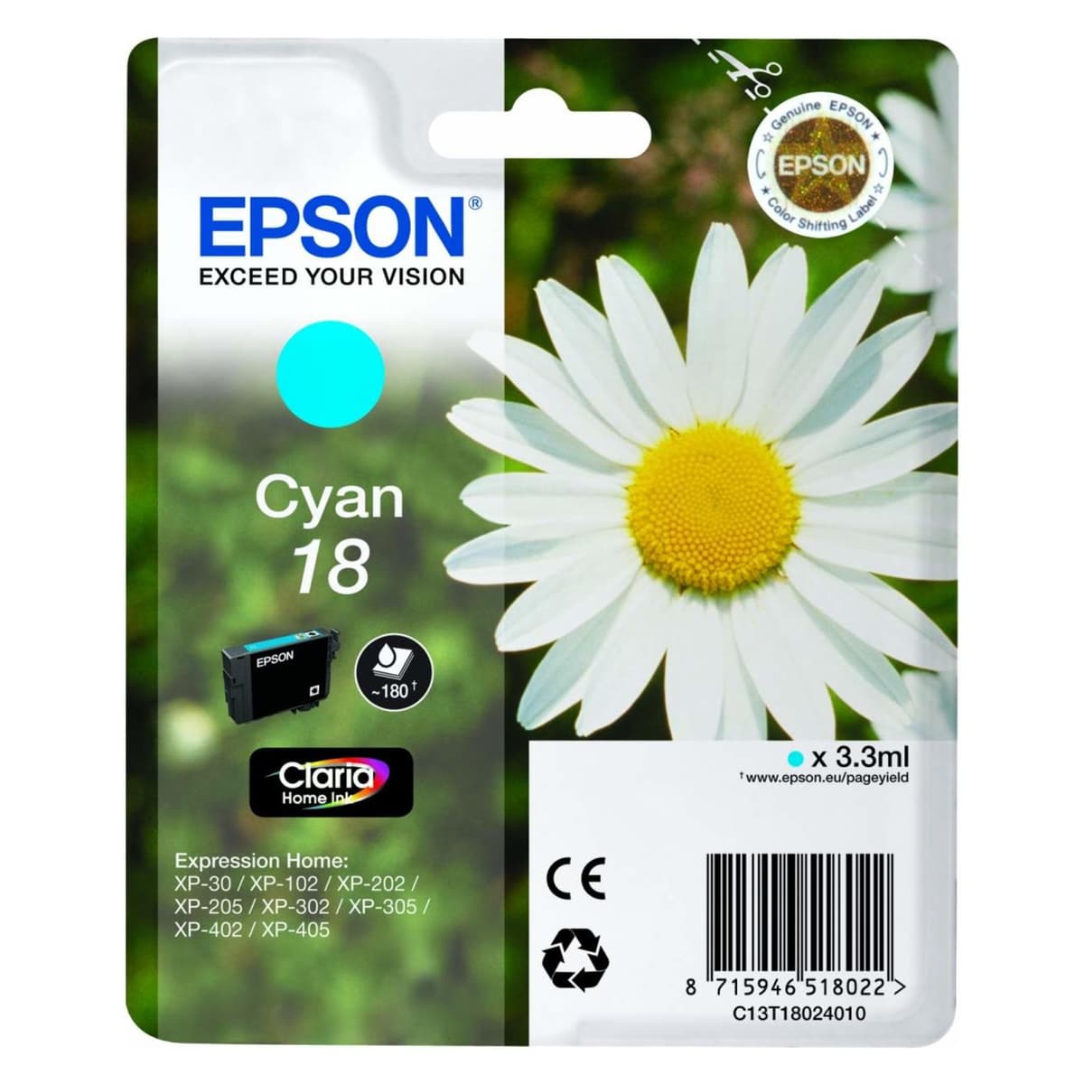 Epson Original Tintenpatrone T1802 (C) (C13T18024010)