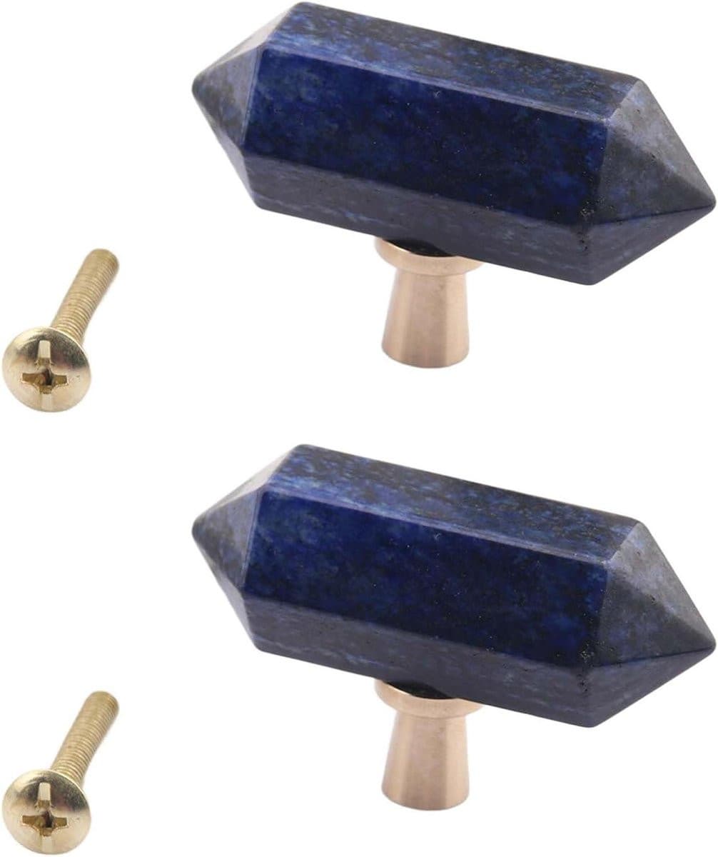 Decoratieve meubelgrepen ladeknoppen van natuurlijke ertssteen in blauw met 50mm enkel gat