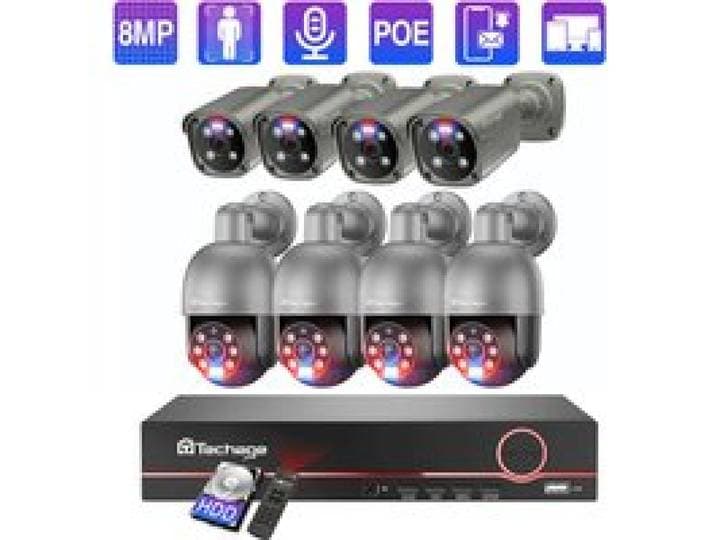 Techage 4K 8MP Beveiligingsnetwerkkit 3,6 mm lens 8CH NVR Ingebouwde microfoon Smart IR Nachtzicht Beveiligingssysteem