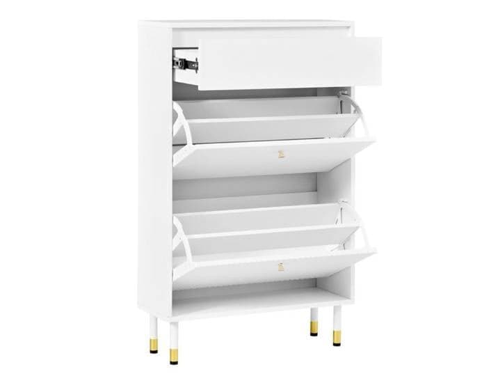 ROVRYN Meuble a chaussures etroit 65 x 24 x 104 cm avec 1 tiroir 2 abattants MDF et panneaux de particules blanc