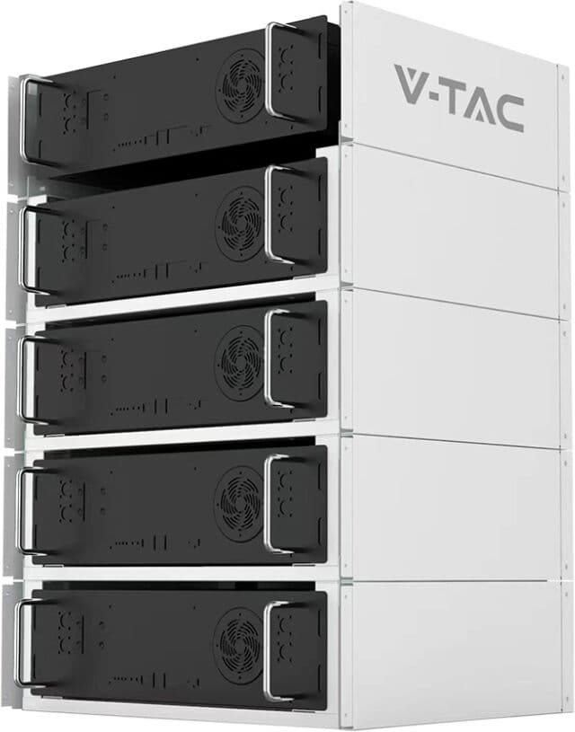 V-Tac Vt48100e-P2-R Lifepo4-Speicherbatterie-Kit 5,12 Kwh 51,2 V 100 Ah Mit Rack-Gehäuse Und Abdeckung Cei 0-21 11377-R