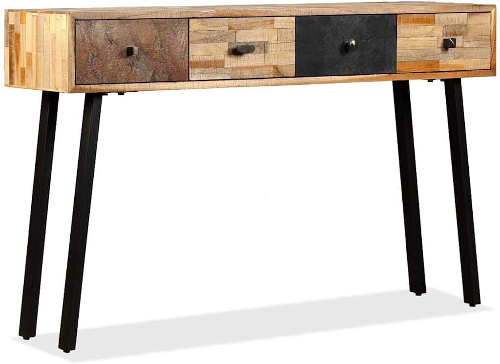 vidaXL Mesa consola de teca maciza reciclada 120x30x76 cm Multicolor