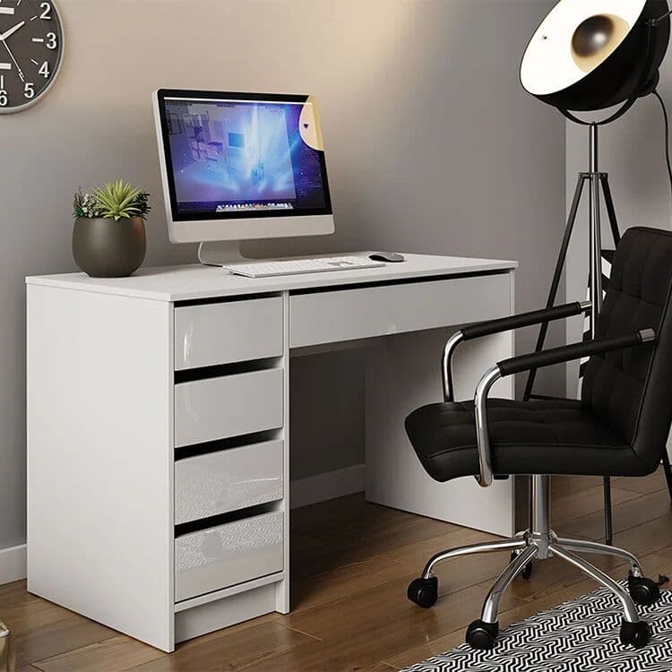garneroarredamenti Scrivania ufficio 120x55cm 5 cassetti bianco lucido Blackpool