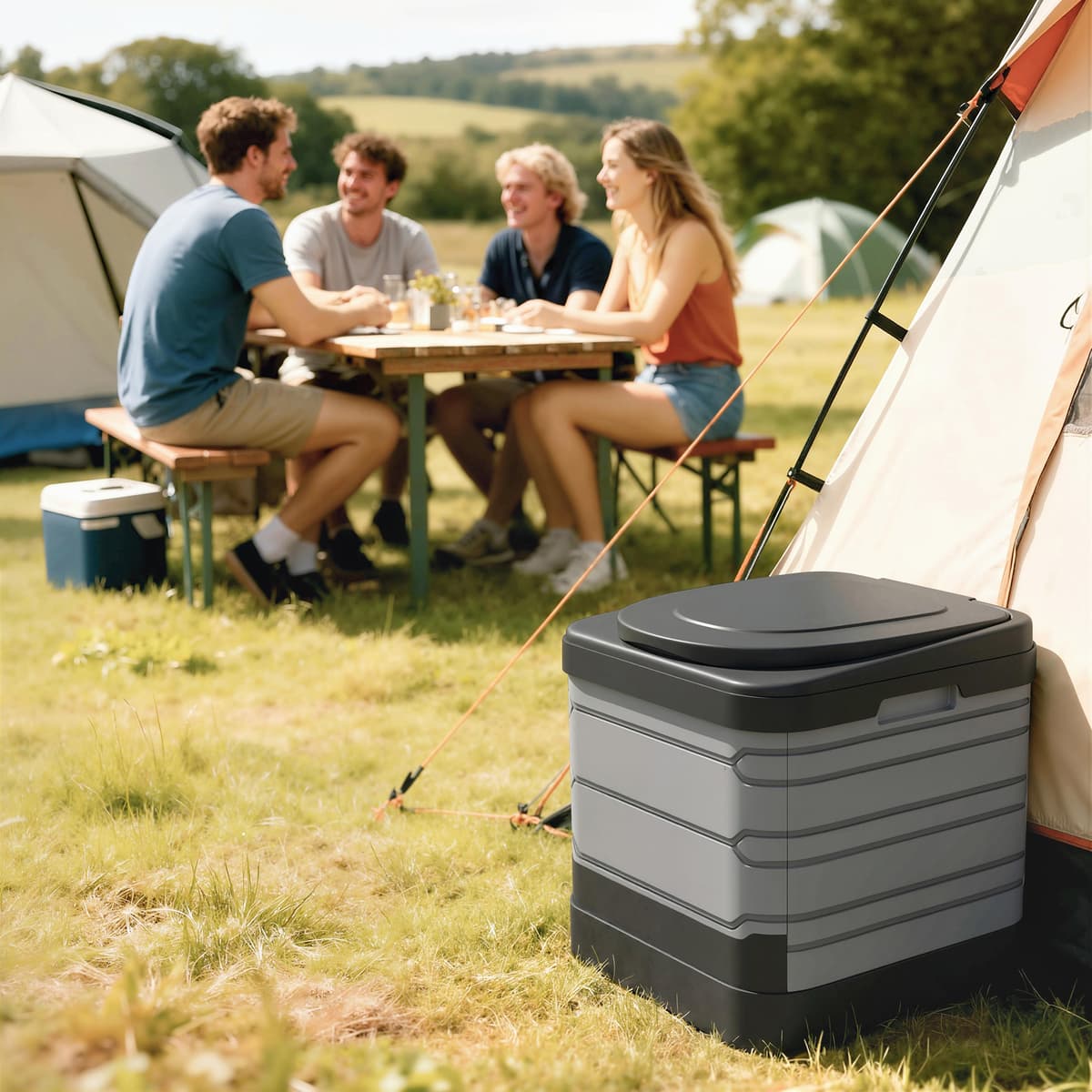 Outsunny WC Portatile da Campeggio con 12 Pacchetti Coagulanti e 12 Sacchetti di Smaltimento, 42x46x43.5 cm, Grigio e Nero   Aosom Italy