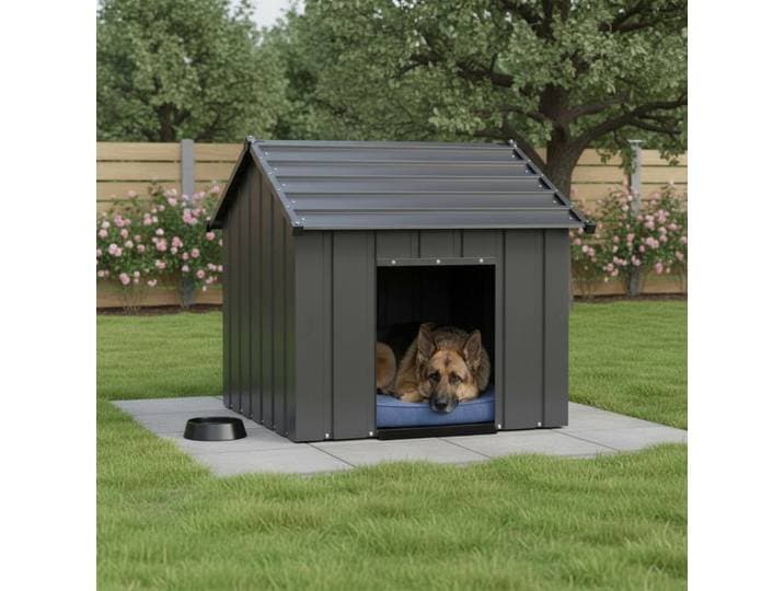 Nichoir pour chien avec toit noir 83x130x85 cm en acier galvanisé, chenil extérieur pour chiens de taille moyenne à grande, résistant aux intempéries, surélevé