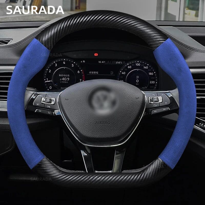 NONE Car Steering Wheel Cover 38cm Leather D Shape For Golf Polo Jatta Passat K3 Suzuki Swift Nissan Rogue Mercedes AMG Accessories