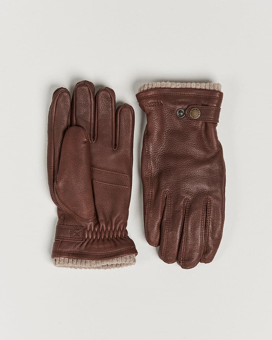 Hestra Utsjö Fleece Lined Buckle Elkskin Glove Chestnut men 10 Brun