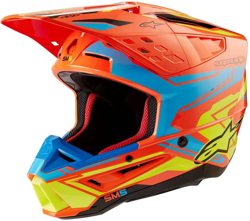 ALPINESTARS - Casco S-M5 Action 2 Orange Fluo / Cyan / Giallo Fluo Glossy 2024 Blu,Giallo,Arancione,Alta visibilità XXL