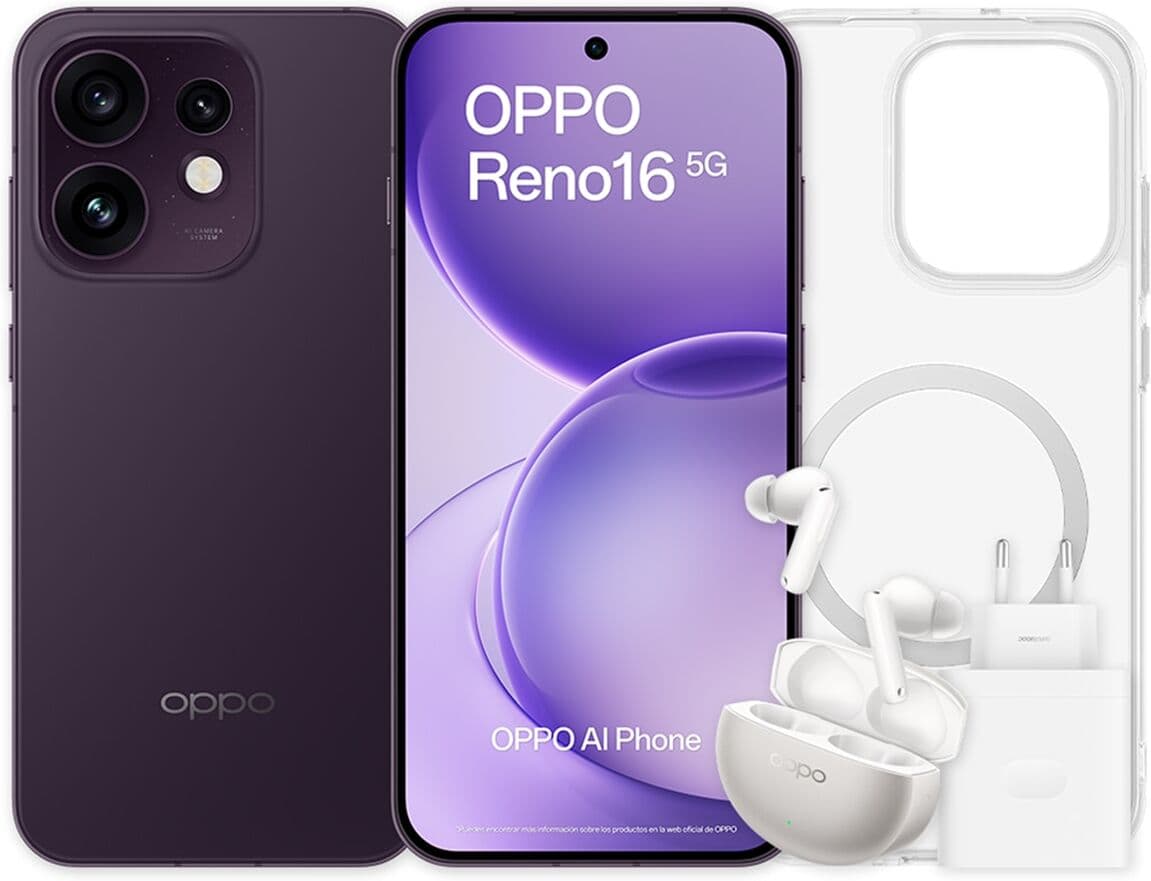 Oppo Móvil Reno 16 6,32" 5G Snapdragon 7 Gen.4S +Auriculares Enco X3S +Cargador 80W.  (512 GB + 8 GB RAM) Negro