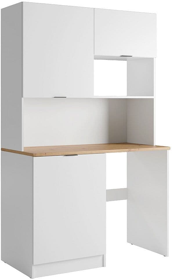 Vente-unique Meuble multifonction kitchenette et buanderie - Avec plan de travail 120 cm - Blanc et naturel - CARMEO