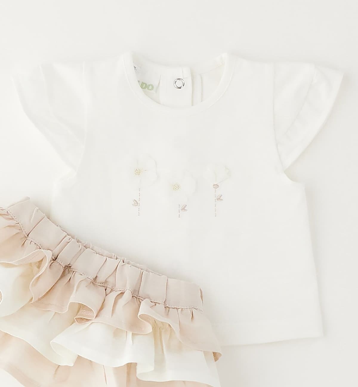Shorts IDO "BABY GIRL SUMMER SET", Mädchen, Gr. 62, EURO-Größen, beige (sanftes weiß), 95% Baumwolle, 5% Elasthan - 64% Leinen, 36% Baumwolle, Hosen Shorts