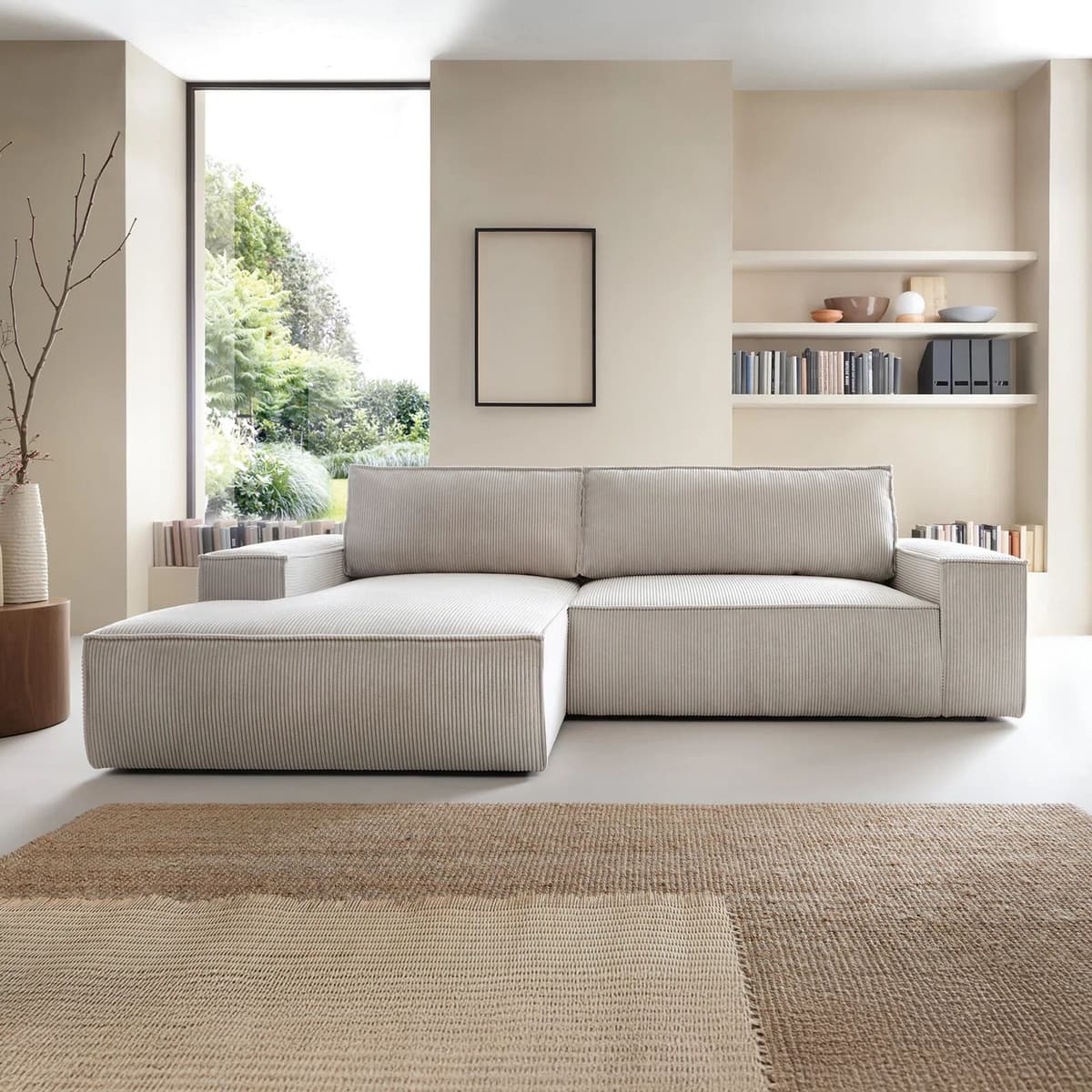garneroarredamenti Divano letto angolare sinistro 3 posti 267x167cm velluto a coste beige Relaxion