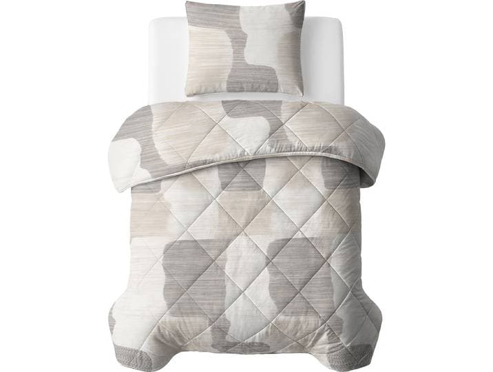 Sleeptime® 2 in 1 Dekbed zonder Overtrek Checkered - Wasbaar Dekbed - 140x220 - Beige/Grijs