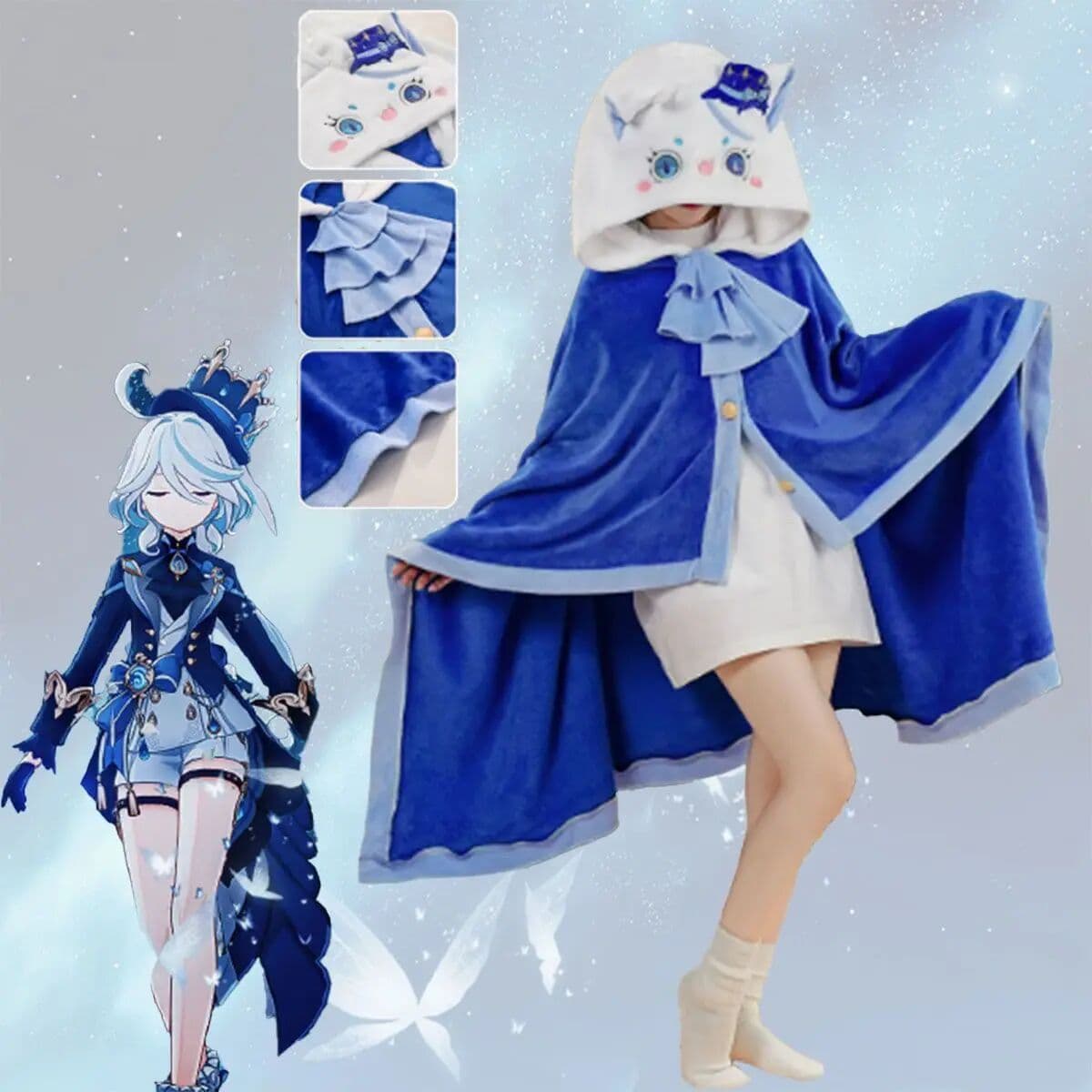 NONE Anime Cloak Genshin Impact Furina Cosplay Cartoon Hat Hooded Blanket Cloak Girl Gift