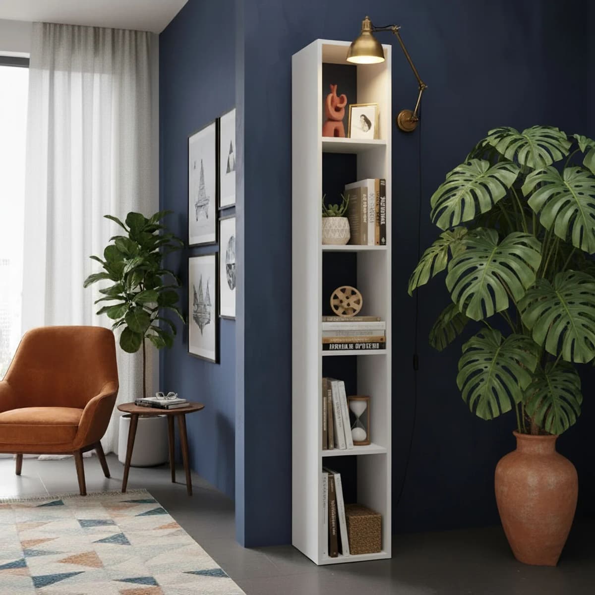 garneroarredamenti Libreria colonna 28x186h cm con 4 ripiani bianco lucido Sunset