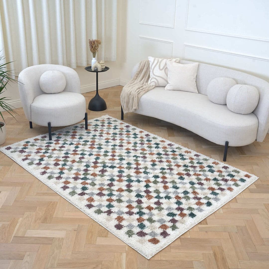 THE RUGS Moodi Modern Shaggy Area Rug Checkered Design Multicolour Rectangle 200 x 290 cm
