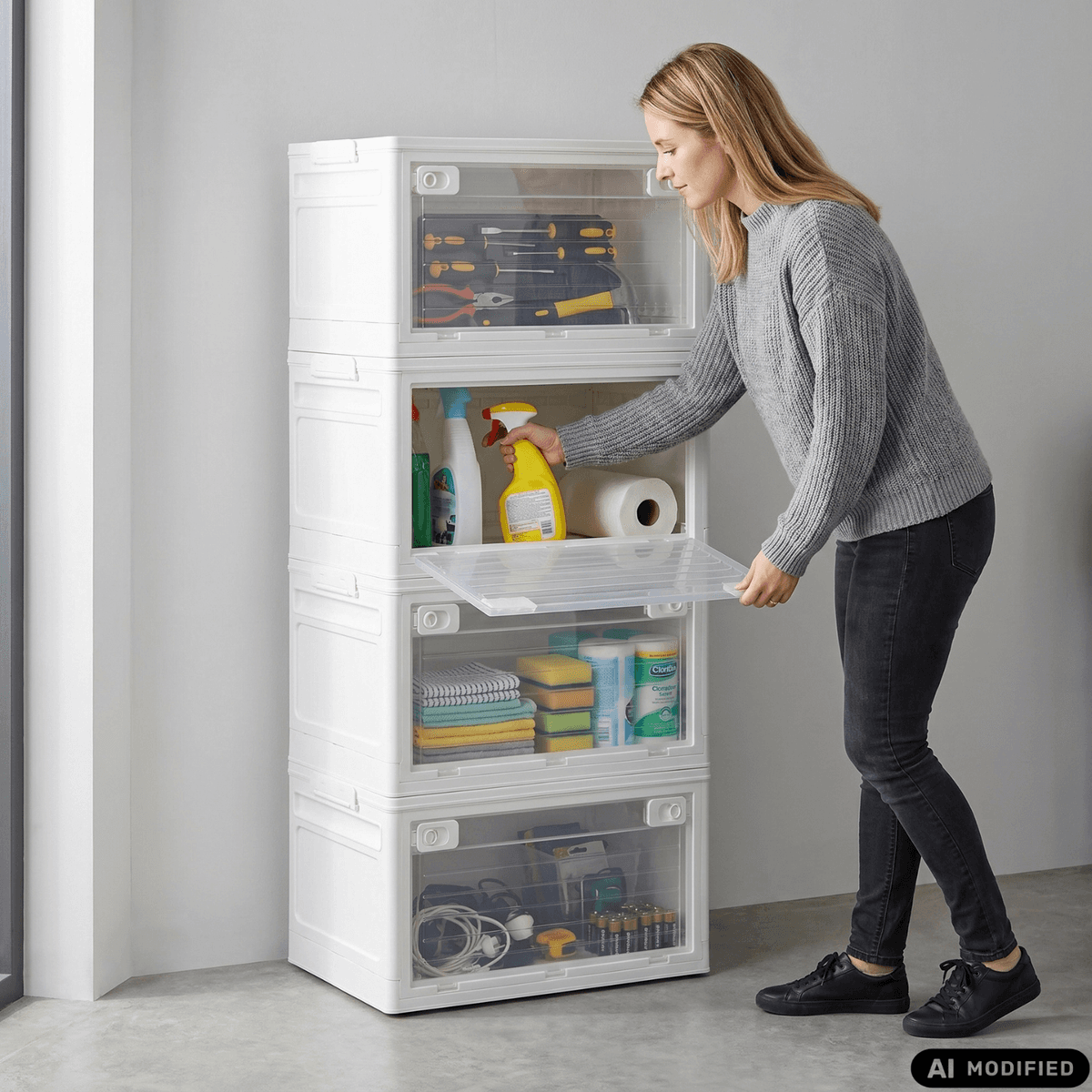 B2B Partner Duży składany regałowy pojemnik XL 62 l, 558x360x310 mm, biały