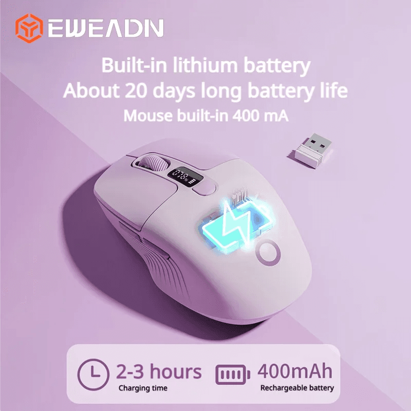 EWEADN Q1 Dual Mode Wireless Mouse LCD Display Silent Click Rechargeable 3-Speed DPI Ergonomic Mice for PC/Mac/iPad