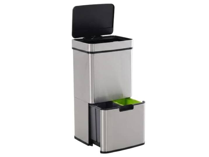HOMCOM Mülleimer mit Sensor Automatischer 47L + 2 x 12,5L für Küche Silber Abfalleimer mit Bewegungssensor, Wasserdichtes Mülltrennsystem, Edelstahl