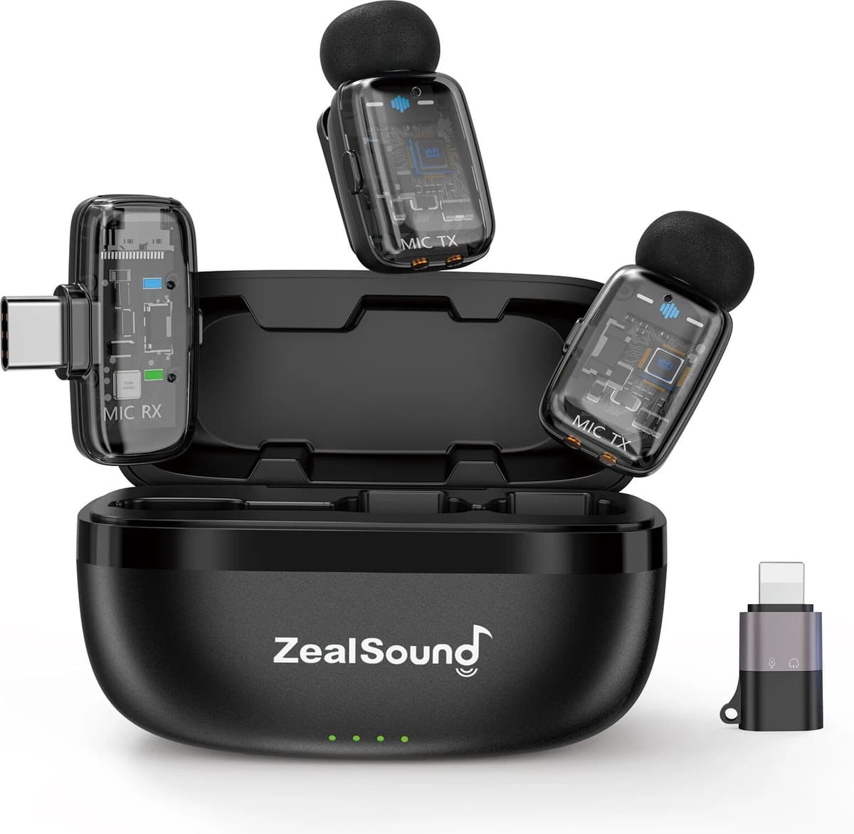 ZealSound Wireless Microphone with Transparent Shell,Life for Vlog,Live Streaming, Compatible with iPhone Android iPad Laptop