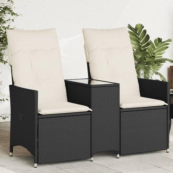 Famanu Gartenbank 2-Sitzer mit Verstellfunktion und Tisch - Schwarz