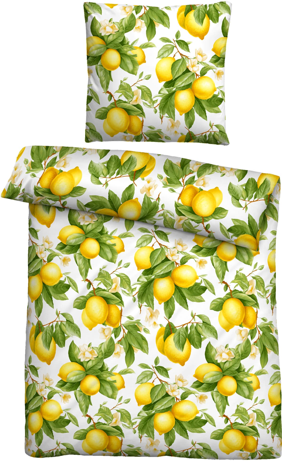 Bettwäsche "Romy mit Zitronen", gelb, B/L: 155cm x 220cm, 1 Stk., 1 Stk., Renforcé, B/L: 80cm x 80cm, 2 Stk., Renforcé, Obermaterial: 100% Baumwolle, CASTELL - MARKENBETTWÄSCHE, Bettwäsche, Bettwäsche, hautsympathisch, 100% Baumwolle, Reißverschluss, ganz