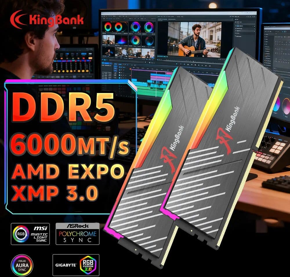 KingBank KRRB DDR5 RGB 16GB /16GBx2 6000MHz CL36 Desktop Computer Memory Select Chip CL36 1.35V PMIC Black Heatsink Memoria Ram