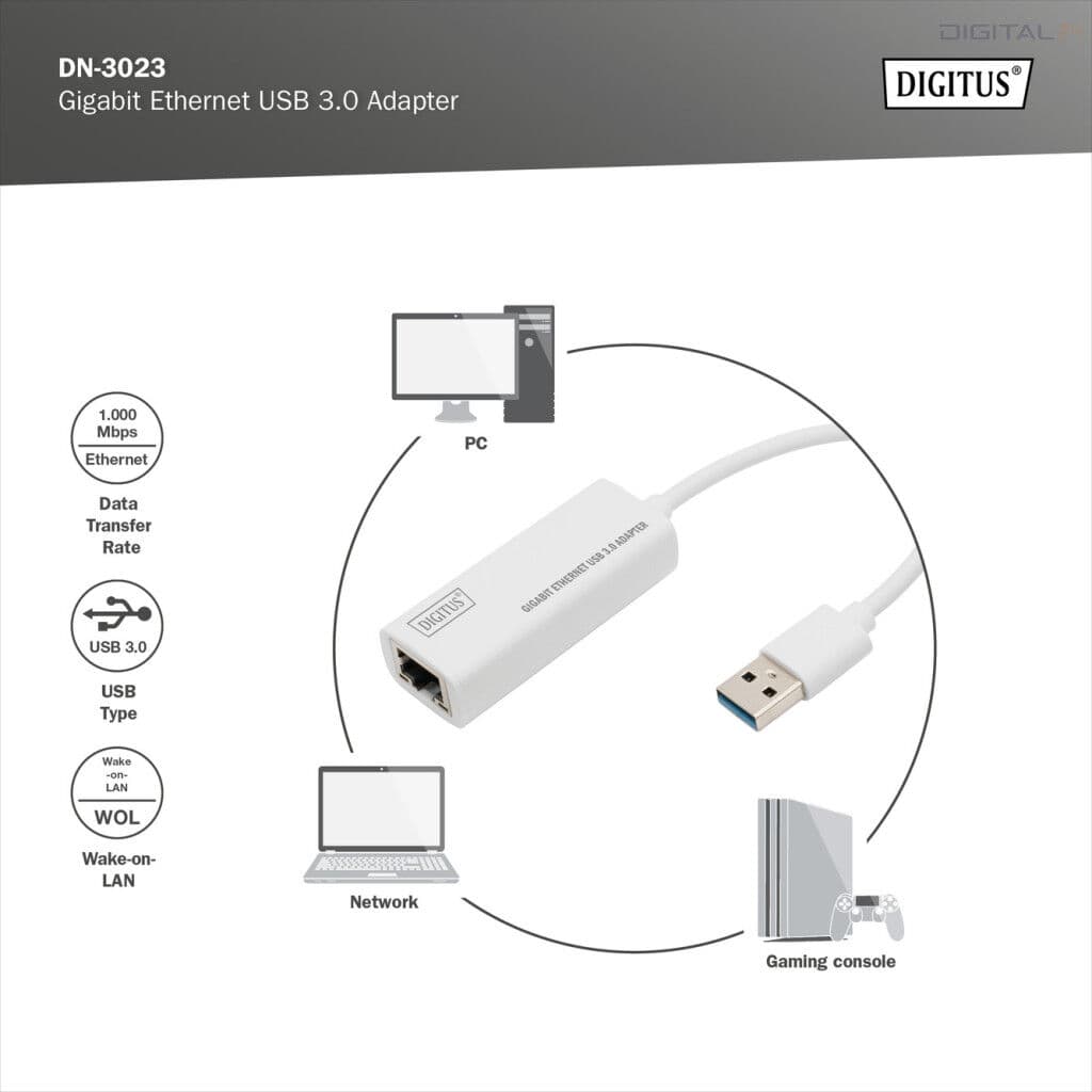 Digitus DN-3023 vezetékes USB 3.0 Gigabit Ethernet adapter