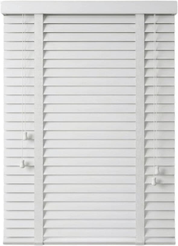 Royal Home Furnishing Faux Wood Venetian Blinds with Fabric Tape, Moisture-Resistant Horizontal Slats & Cord Control for Windows White 165cm W x 150cm L
