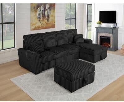 Best Quality Furniture 3pc Corduroy Sectional with Pull Out Loveseat
