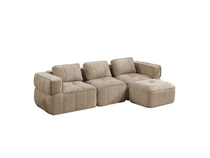 Canapé modulable en polyester sable avec pouf