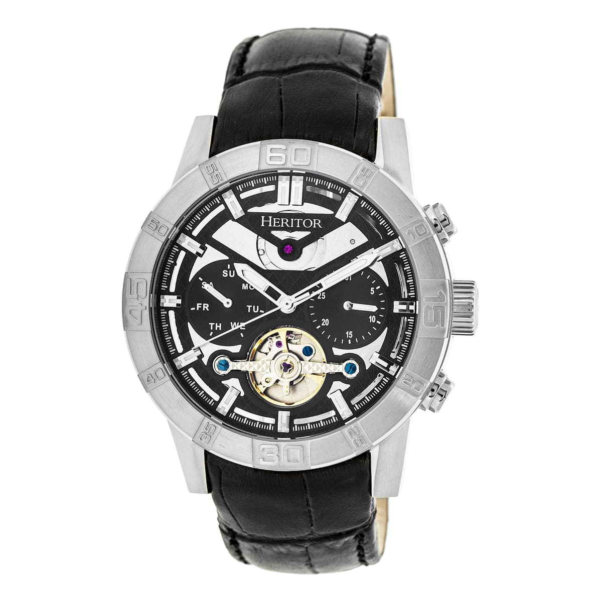 Heritor automatisch Hannibal semi-skelet lederen band horloge
