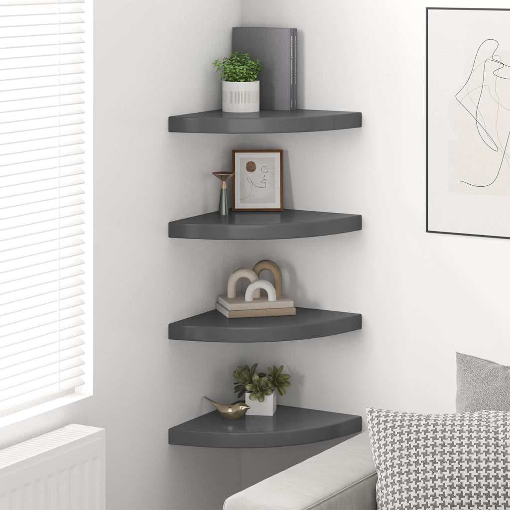 vidaXL Étagères d'angle flottantes 4 pcs gris brillant 35x35x3,8cm MDF