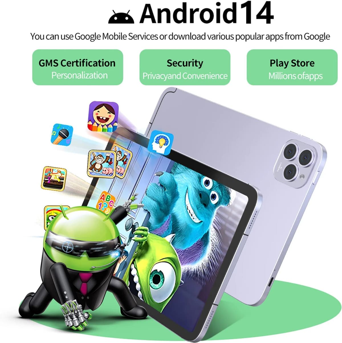 BDF 10.1 Inch Android Tablets Octa Core 12GB+128GB ROM Android 14 Google Play 4G LTE 5G Phone Call Tablet WiFi Bluetooth 7000mAh