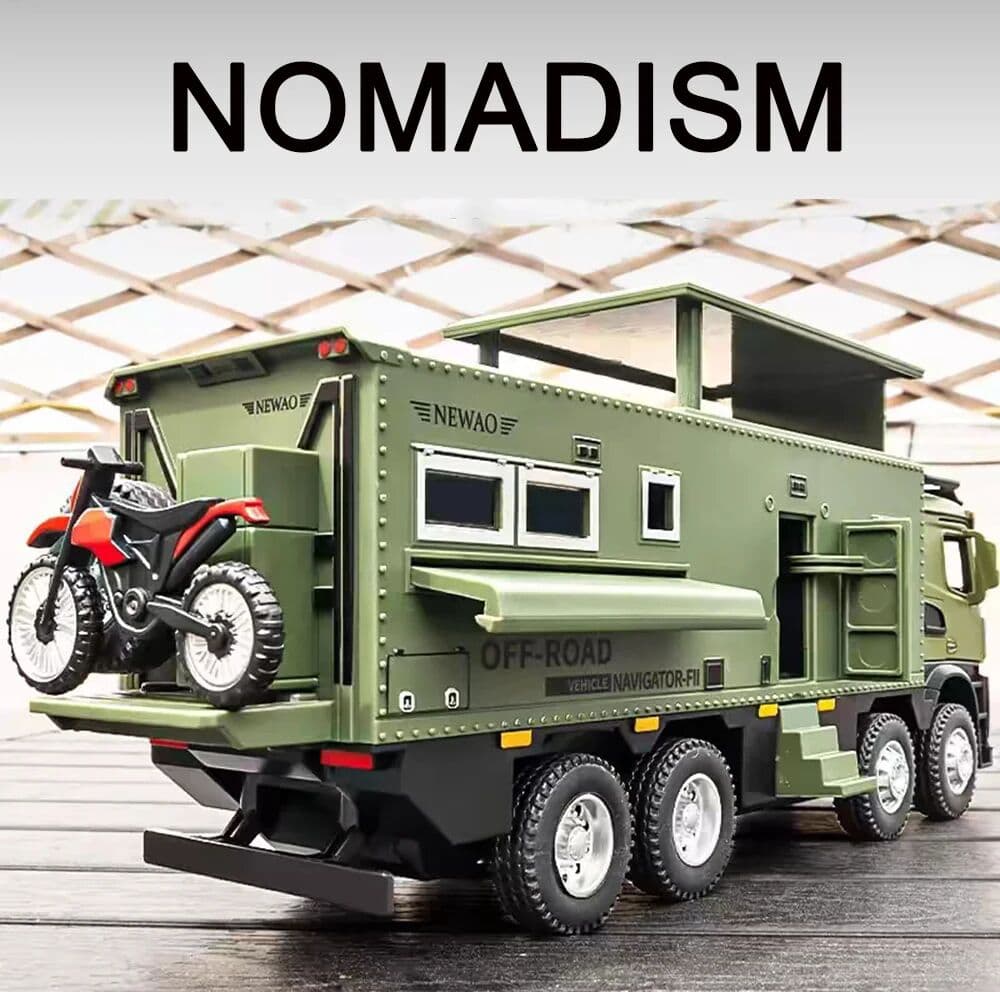 caipo 1/24 Nomadism Off-road RV Model Cars Toys Alloy Diecasting Rubber Tires Motor Home Models Light Sound Vehicle Kids Birthday Gift