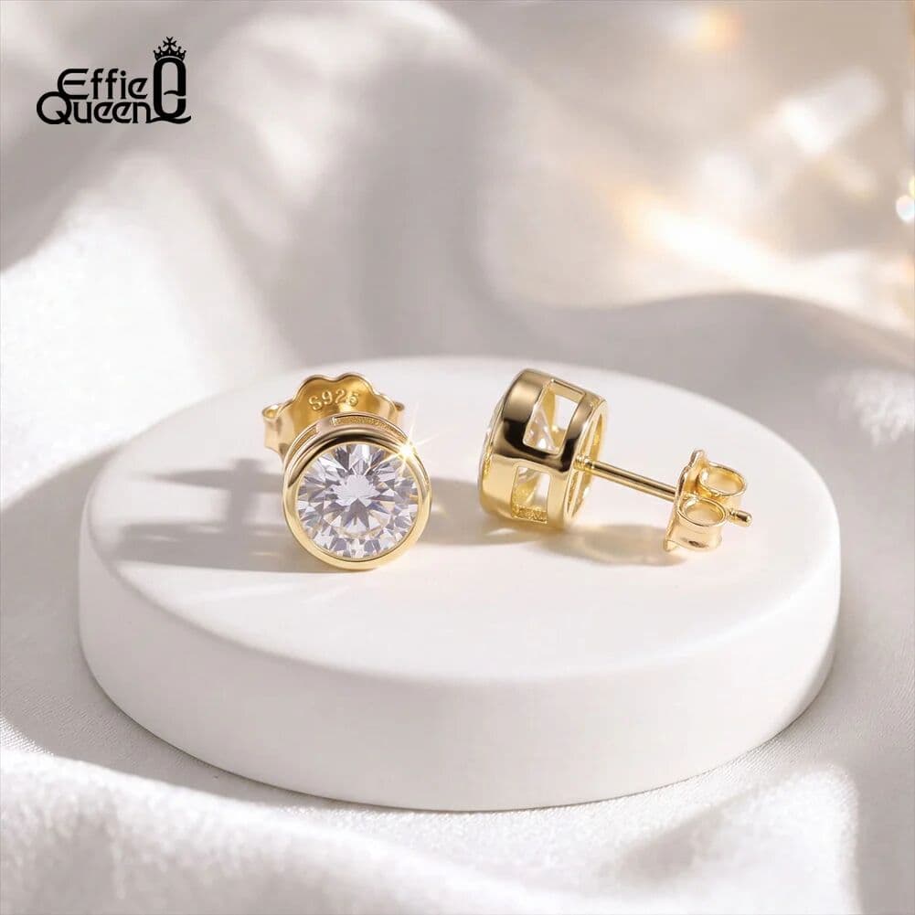 Effie Queen 0.5-1CT 8A Premium Cubic Zirconia Stud Earrings 925 Sterling Silver Earrings for Men Women Fine Jewelry LZE64
