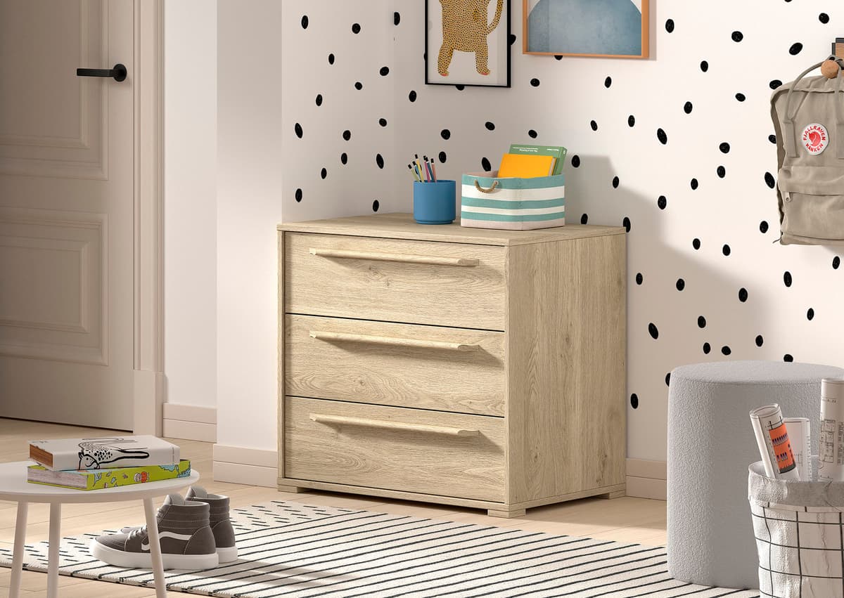 Schubkastenkommode VIPACK "SAM mit 3 geräumigen Schubladen und viel Stauraum", beige (eiche dekor), B:67,7cm H:61,5cm T:43cm, Holzwerkstoff, Sideboards, Schubkastenkommode, Pflegeleichte Oberfläche in Eiche oder Weiss Dekor eiche dekor B/H/T: 67,7cm x 61,