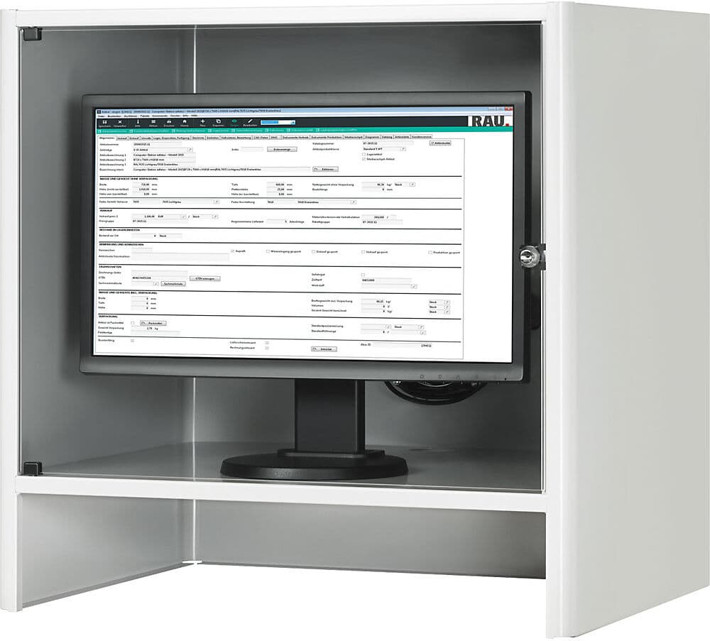 Monitorgehäuse mit integriertem Aktivlüfter, HxBxT 710 x 720 x 550 mm, lichtgrau RAL 7035 RAU
