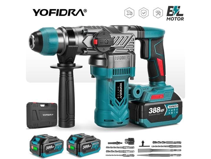 Marteau perforateur électrique sans fil YOFIDRA 2200W 26MM, tournevis multifonction, outil rotatif compatible avec les batteries Makita.