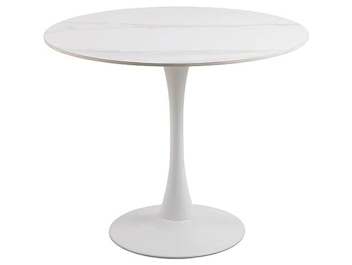 AC Design Furniture Marta Esstisch in Weiß für 4 Personen, Runder Esstisch, Hitze- und Kratzbeständige Keramikplatte, Trompetenfuß, Ø: 90 x H: 75 cm