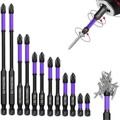 Uplift Essentials Industrial Grade Non Slip Magnetic Impact Bit Set 12 piece Industrial Set