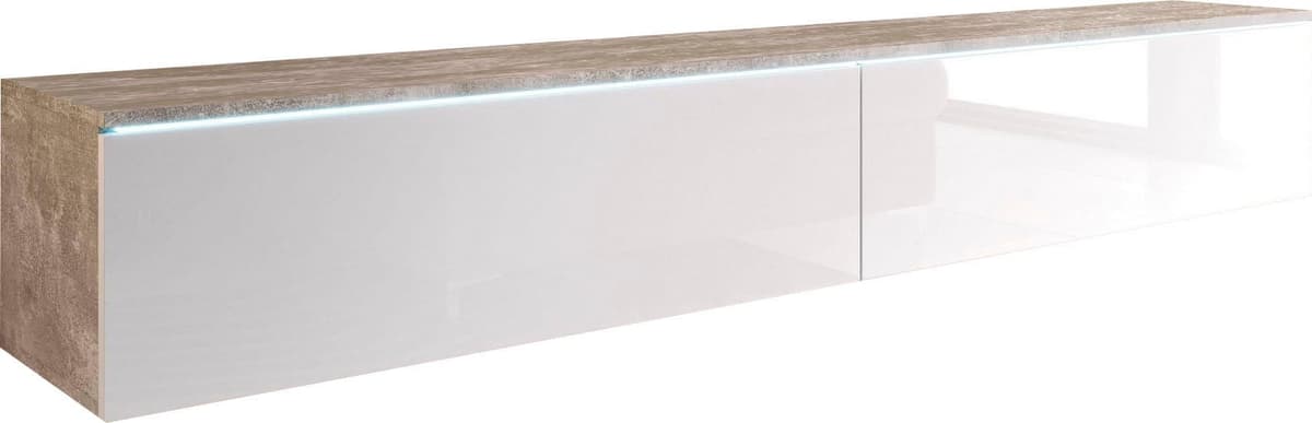 Home affaire "LOWBOARD VERA, wahlweise mit oder ohne Beleuchtung" Modernes griffloses TV-Board, 180 cm TV-Schrank, stehend und hängend beton, weiß hochglanz B/H/T: 180cm x 30cm x 33cm,mit Beleuchtung