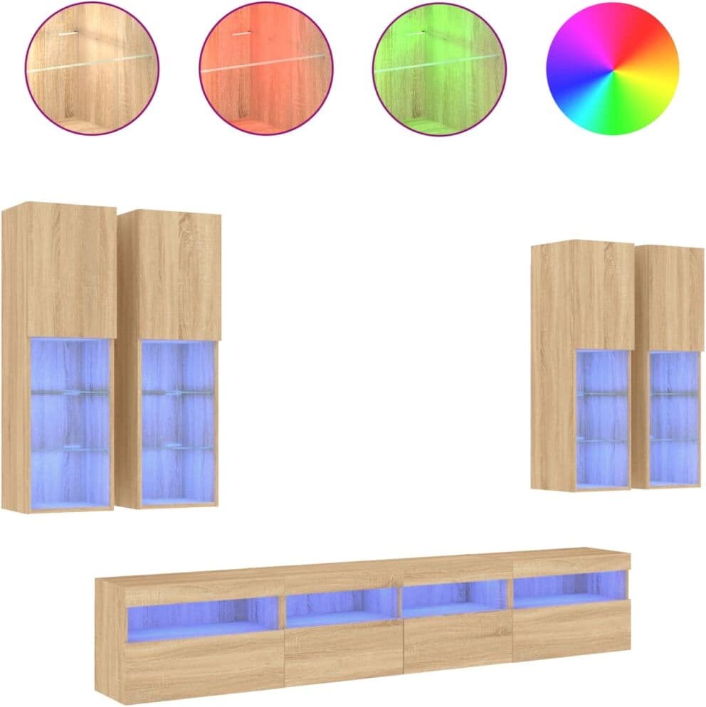 vidaXL Ensemble de meubles TV muraux 7pcs et lumières LED chêne sonoma