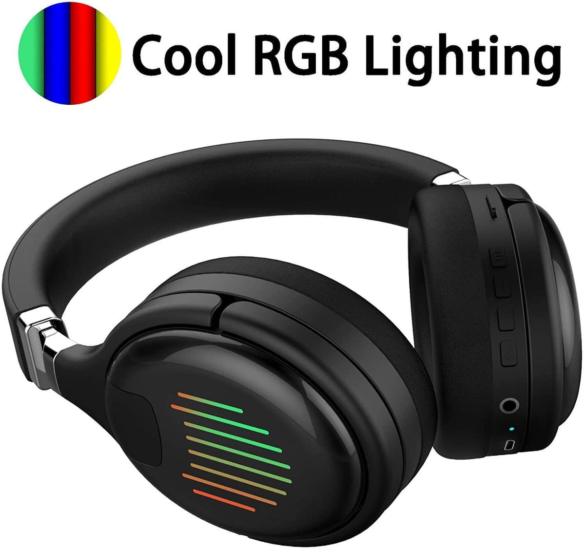 DrPhone WH1 Bluetooth 5.0 + EDR Koptelefoon met RGB-verlichting, Microfoon, FM, MicroSD en AUX - Zwart