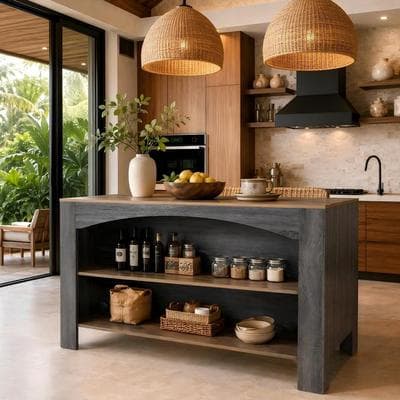 OEM "Kitchen Island with Storage Seating Space Bar Table with Open Shelves and Ample Leg Room, 35.63"" Counter Height Dining Table"