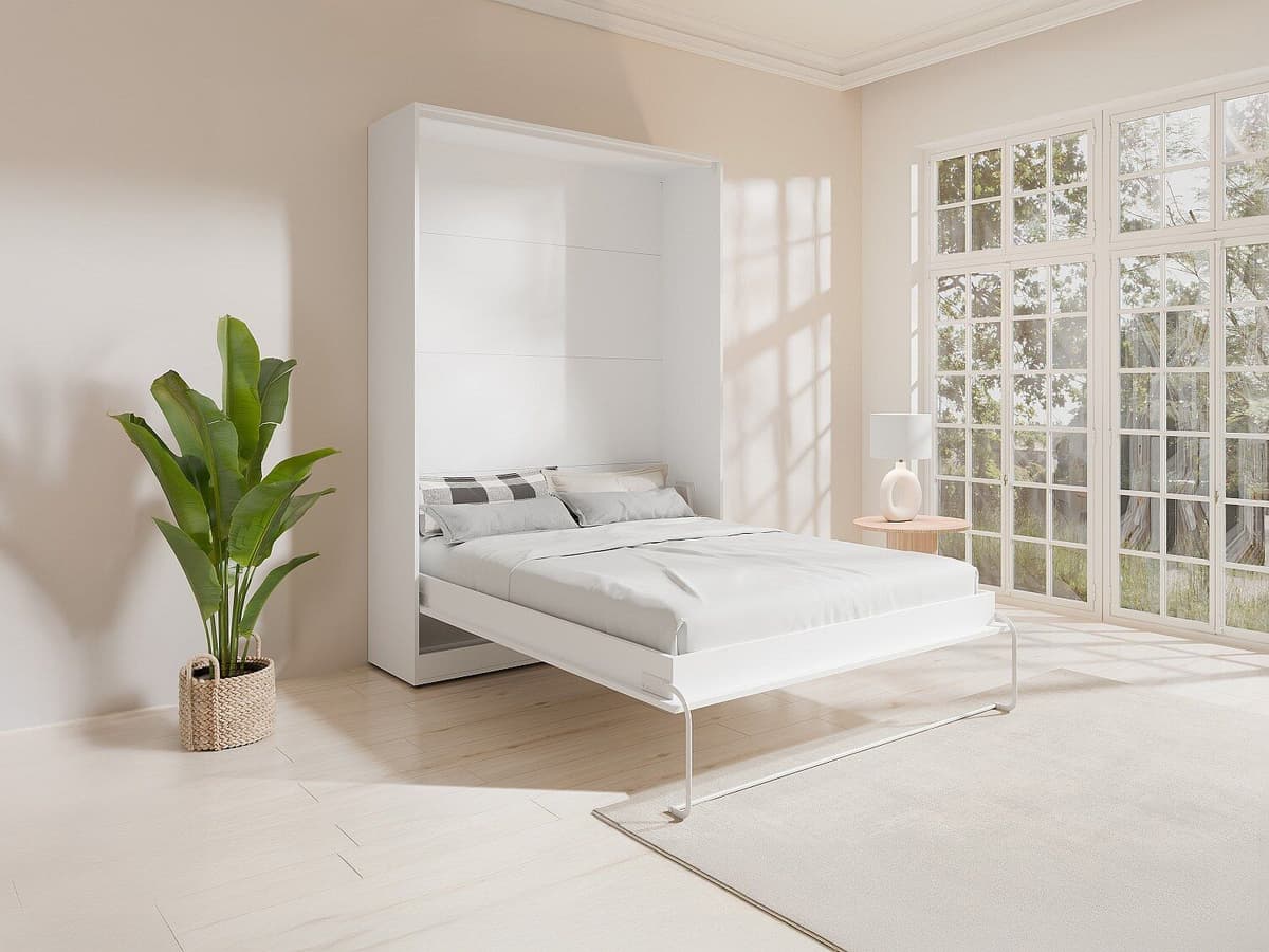 Vente-unique Bedkast 140 x 200 cm - Verticale handmatige opening - Wit - BEGANIO